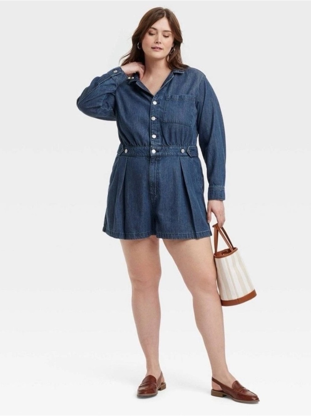 Universal Thread Dark Wash Denim Utility Romper with Cinch Waist